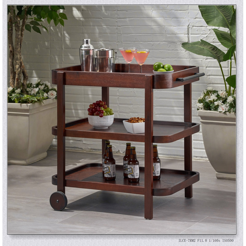 Stylish Acacia Wood Bar Trolley with Smooth Rolling Wheels for Easy Beverage and Snack Transport