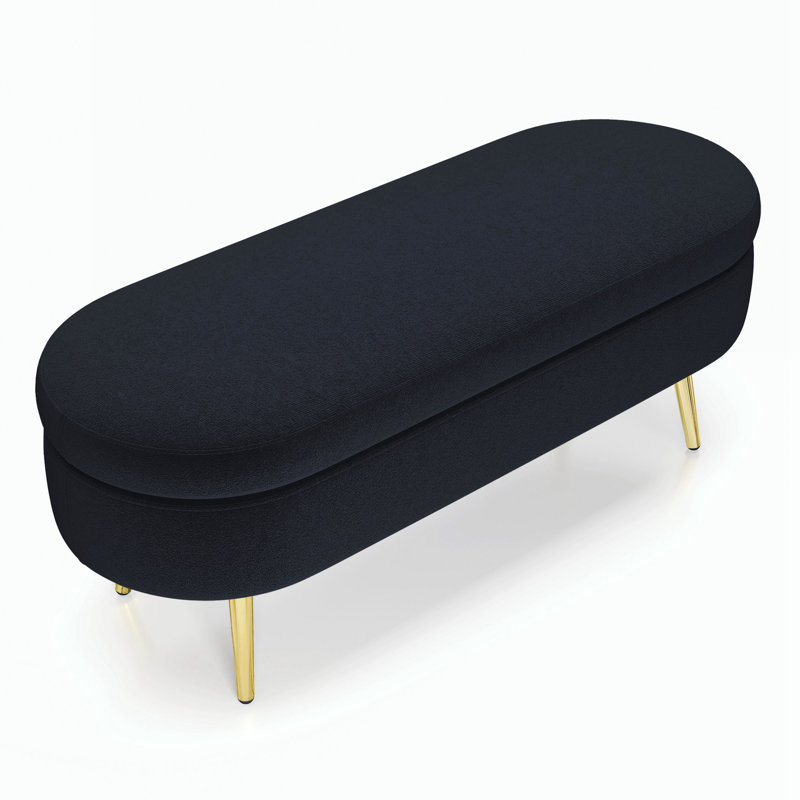 Banc de rangement repose-pieds ovale avec pieds en métal, Black, Black