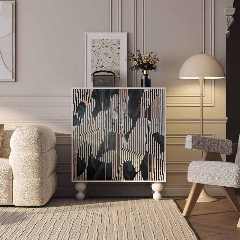 Armoire française en bois massif, art abstrait, Blanc