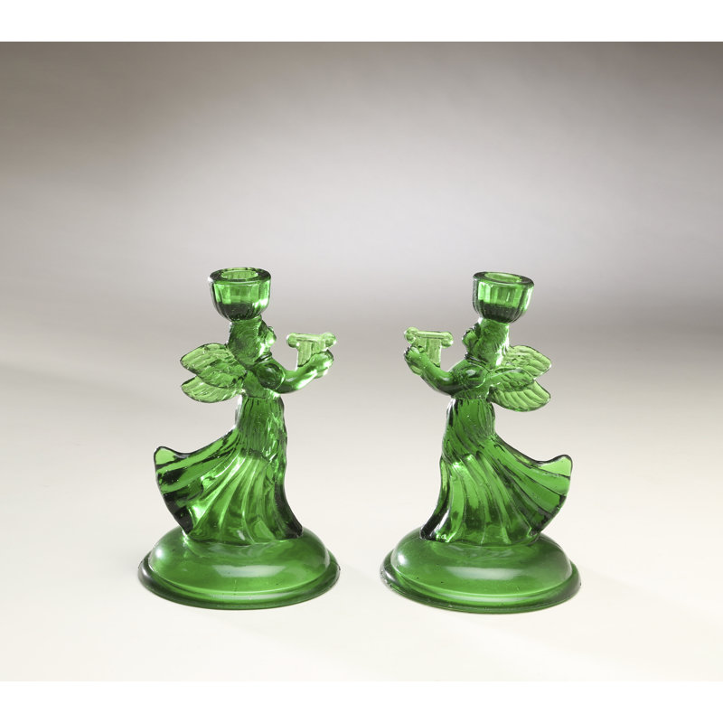 8" Angel Glass Candlestick, Green