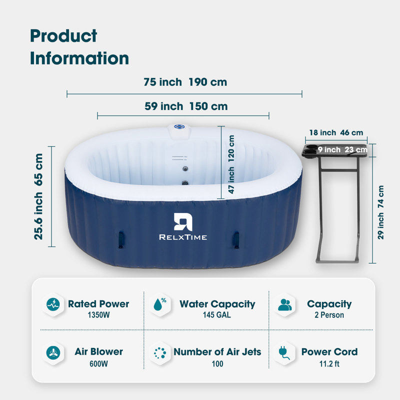 RELXTIME 2 Person 100 - Jet Polyvinyl Chloride (PVC) Oval Inflatable Hot Tub in Blue