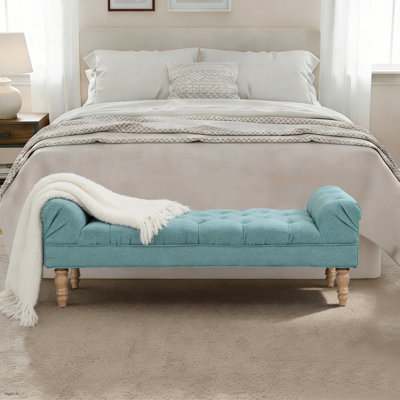 Banc rembourré capitonné de style moderne avec accoudoirs roulés, banc d'appoint avec pieds en bois pour la chambre à coucher, le salon, le vestibule