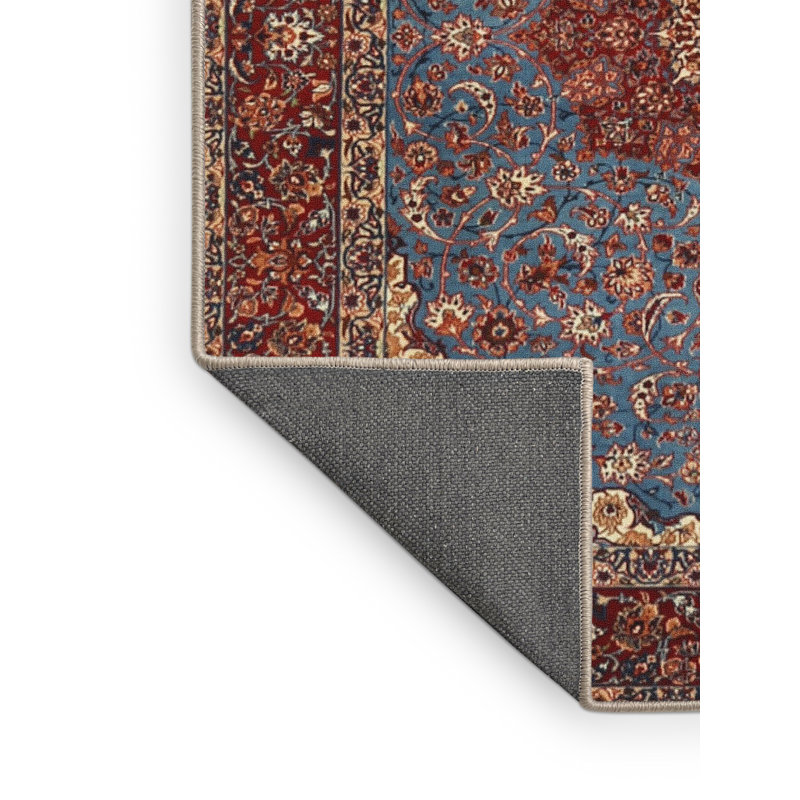 Tapis traditionnel rouge / bleu, Rectangle 2 pi x 4 pi