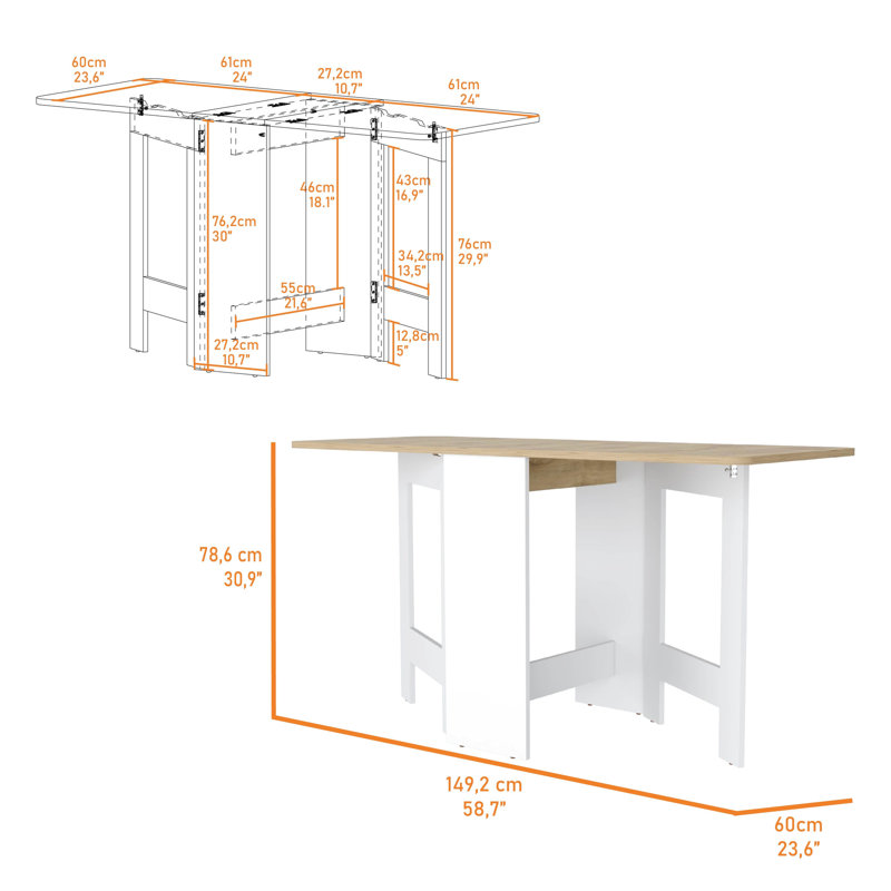 Table de salle à manger pliante en blanc et - 3 styles adaptables, peu encombrant pour les espaces de vie restreints, un support de 22 lb, des formes convertibles à cadre solide, choix, capacité de charge, système stable