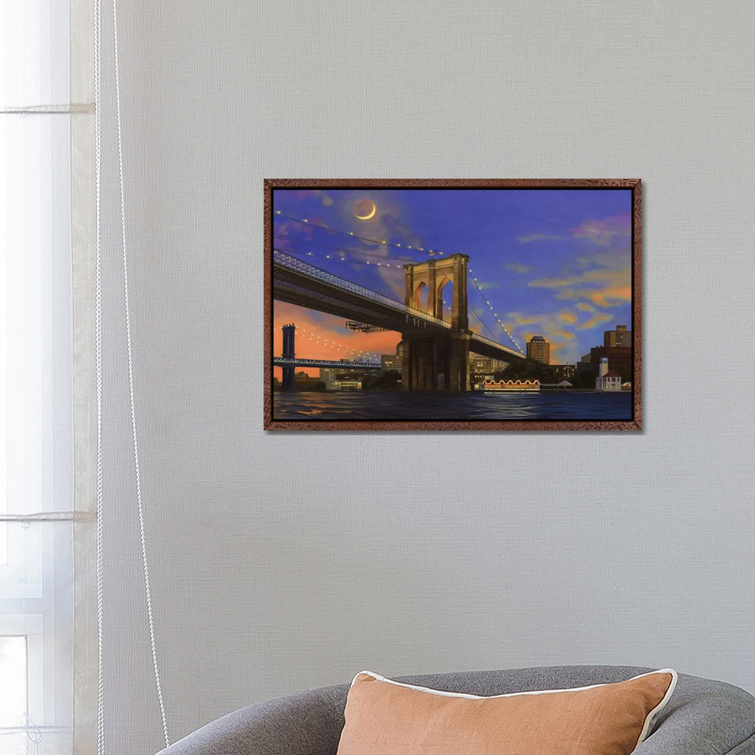 Mondaufgang über der Brooklyn Bridge von Nick Savides - Galerie-verpackte Leinwand Giclée auf Leinwand