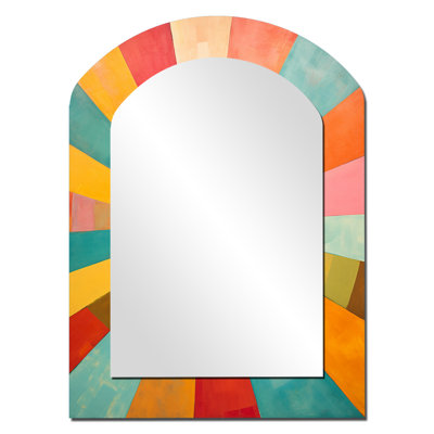 Colorful Mid Century Optical Serenade II - Midcentury Modern Arch Wall Mirror, Modern Asymmetrical Decorative Mirror, Printed Metal Art