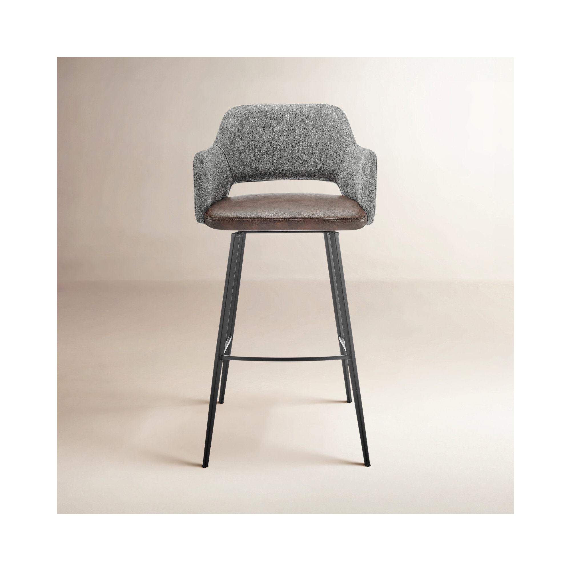 Ivonne Swivel Bar & Counter Stool, Bar Stool (29.34” Seat Height), Light Brown Faux Leather