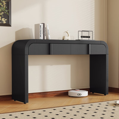 Console moderne avec 2 tiroirs de rangement, derrière le canapé