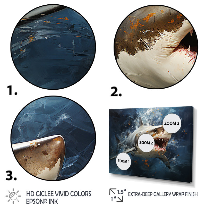 Underwater Shark Attack III - Sharkwall Art, Black Floater Framed, 12" H x 20" W x 1" D