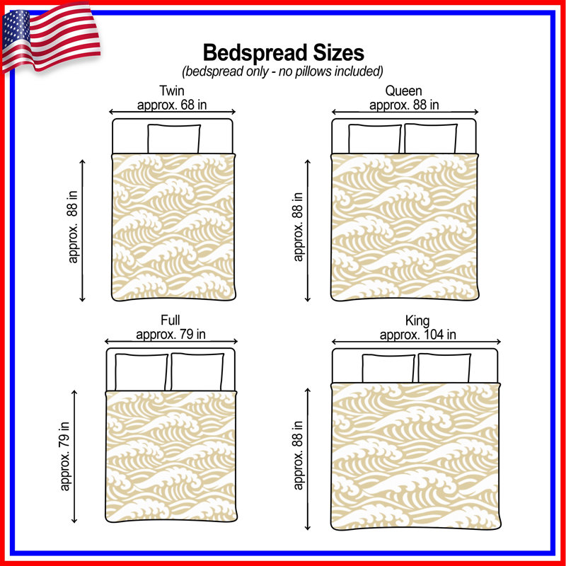 Beige Ocean Waves Quilted Bedspread All Sizes, King