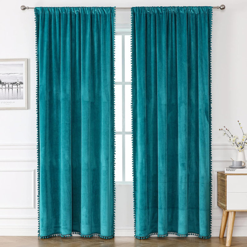 Aleria Velvet Room Darkening Curtain Pair, 52" W x 84" L, Dark Green