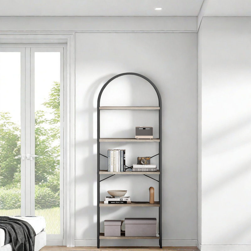 180cm H x 60cm W Metal Etagere Bookcase, Black/Grey