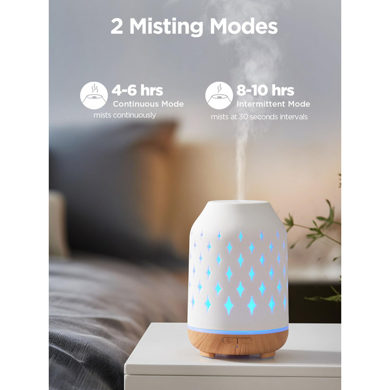 Aromatherapy Diffuser, 150Ml Ceramic Diffuser Ultrasonic Humidifier Cool Mist Essential Oil Diffusers For Home Air Diffuser With 2 Mist Modes Waterless Auto Off