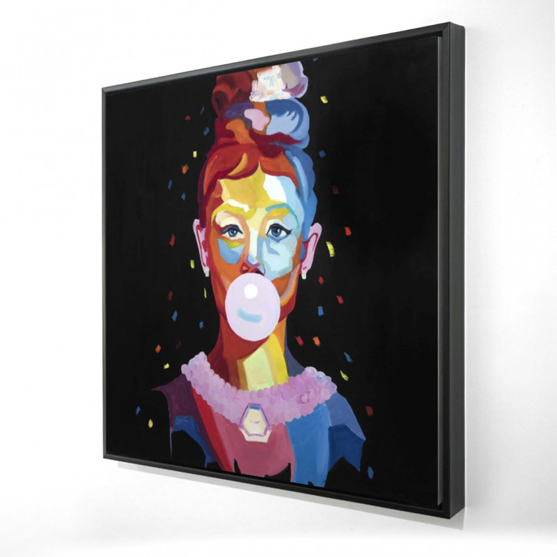 Portrait coloré d'Audrey Hepburn - Toile encadrée moderne noire