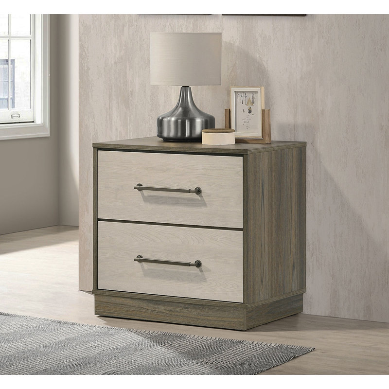 Table de chevet 2 tiroirs avec base flottante, chêne gris