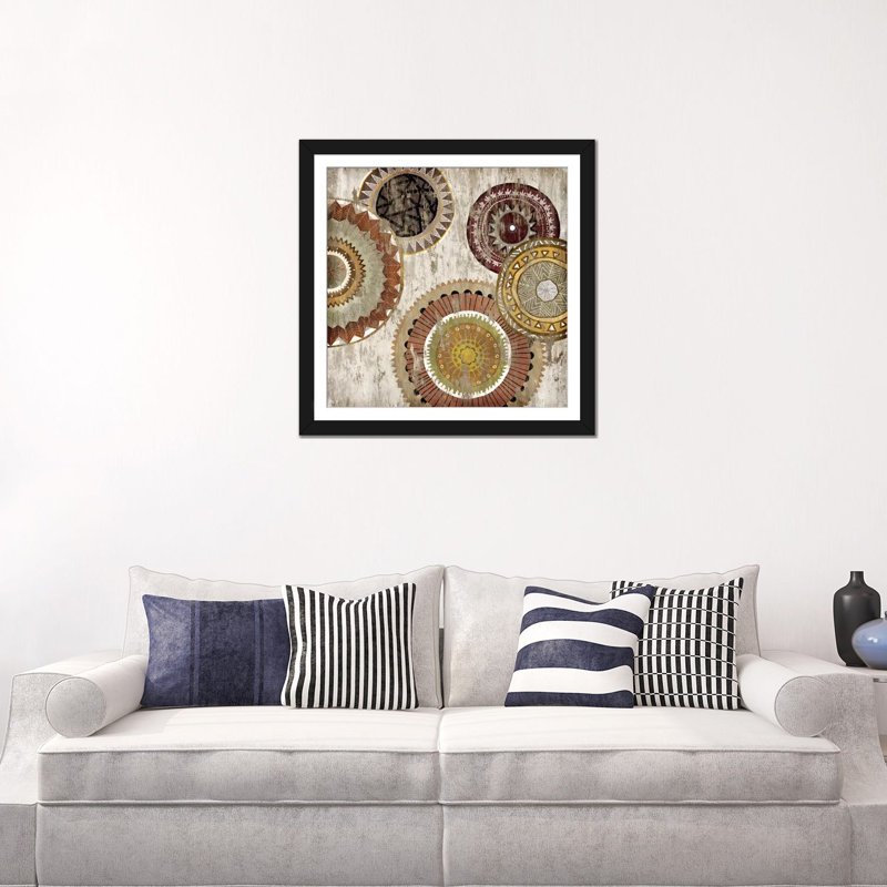 «Native Circle II», impression sur toile, H 24 po x l 24 po x P 1 po, Papier beaux-arts encadré noir, Blanc