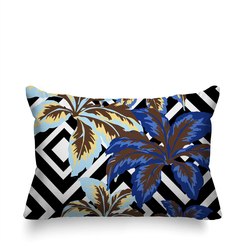 Oreiller rectangulaire réversible intérieur / extérieur Hoku, Bleu, Rectangle H 14 po x l 20 po