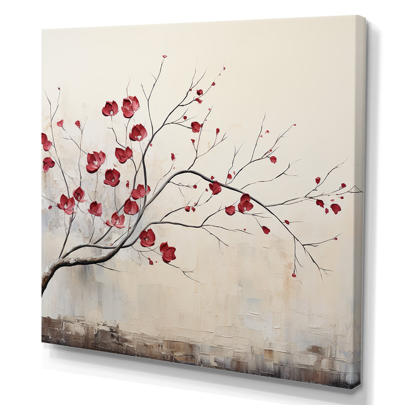 Minimaliste grenat Grace Leafy Dreamscape sur toile, H 16 po x l 16 po x P 1 po, Toile tendue