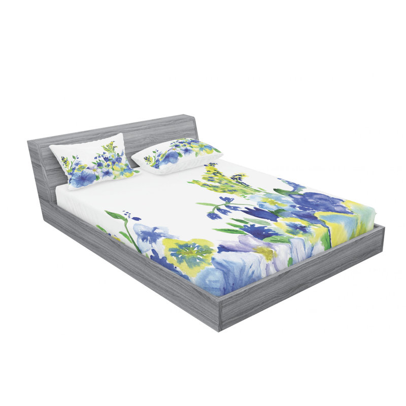 Microfiber Floral Sheet Set, Full Sheet Set with Fitted Sheet