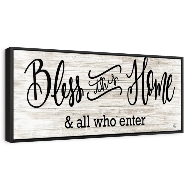 Plaque murale «Bless This Home», Cadre flottant noir, 37 po x 13 po
