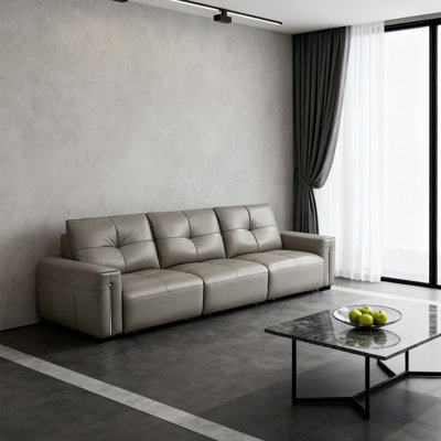 Canapé inclinable électrique en cuir véritable gris clair