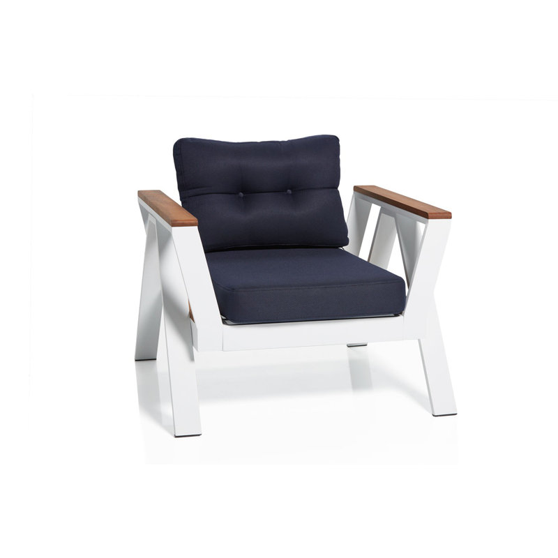 Ensemble de conversation avec coussins 4 pièces, Bleu foncé, Blanc