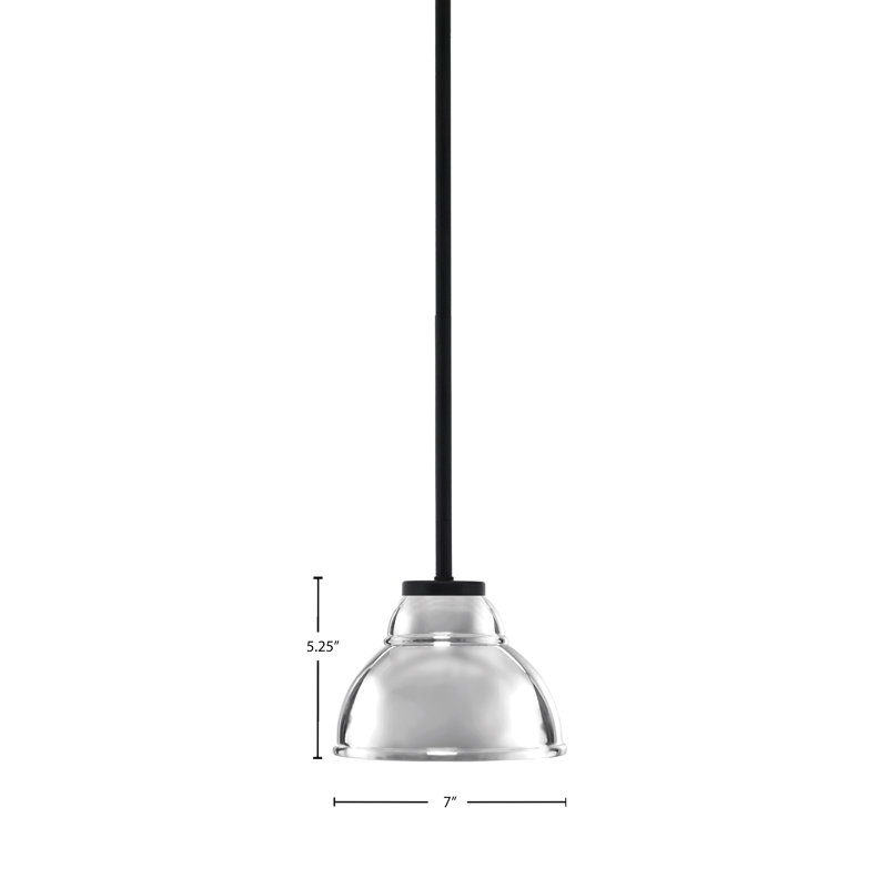 Amarmula 1 Light Stem Mini Pendant, Matte Black Finish, 7" Chrome Double Bubble Metal Shade, White