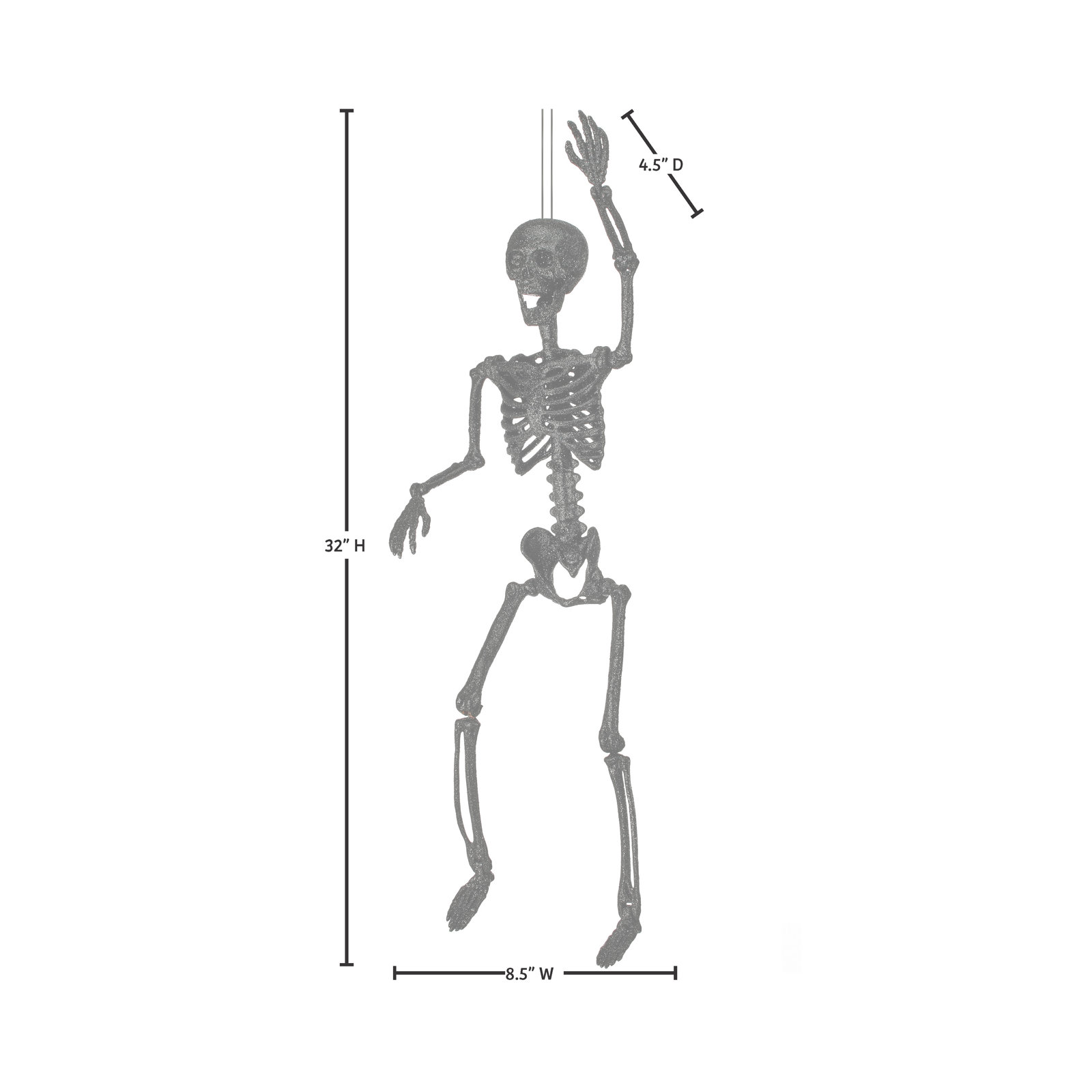 36" Plastic Glitter Skeleton, Black