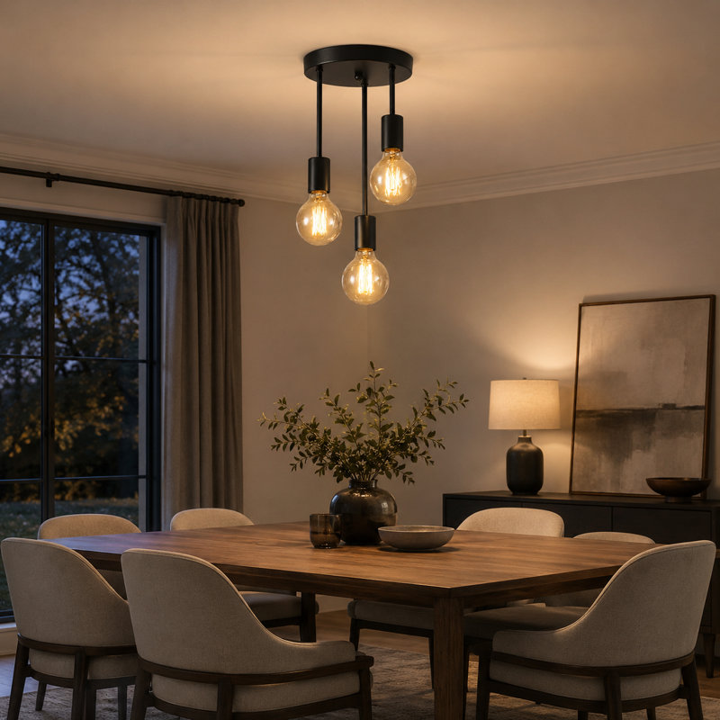 Luminaire suspendu moderne réglable à 3 lumières, lampe de plafond en métal noir avec douille E27, lustre industriel minimaliste pour la cuisine de la salle à manger (ampoules non incluses)