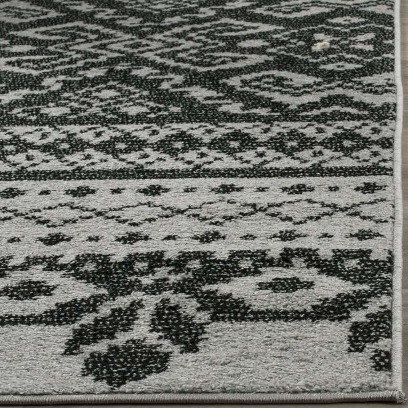 Tapis argenté / noir Nicarla, Rond 8 pi
