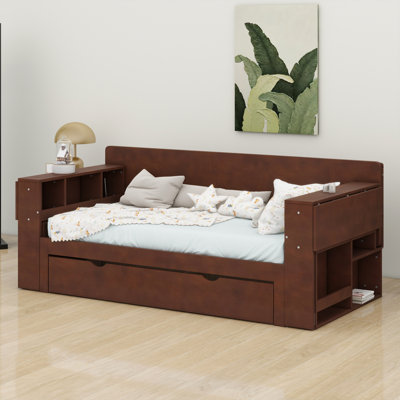 Daybed With Removable Desk, Storage Drawers & Hydraulic Side Table