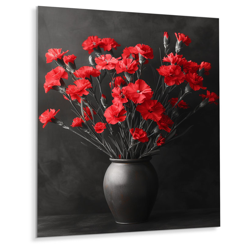 Monochromes rouges, noirs, vibrants, œillets I - œillets, art mural, salon, Métal métal, H 44 po x l 34 po x P 1,5 po