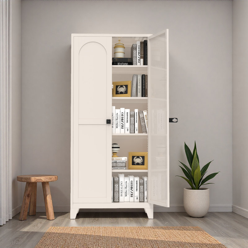 71" Metal Storage Cabinet With Lock & 2 Curved Doors – Adjustable Shelving Unit For Kitchen, Bedroom & Living Room