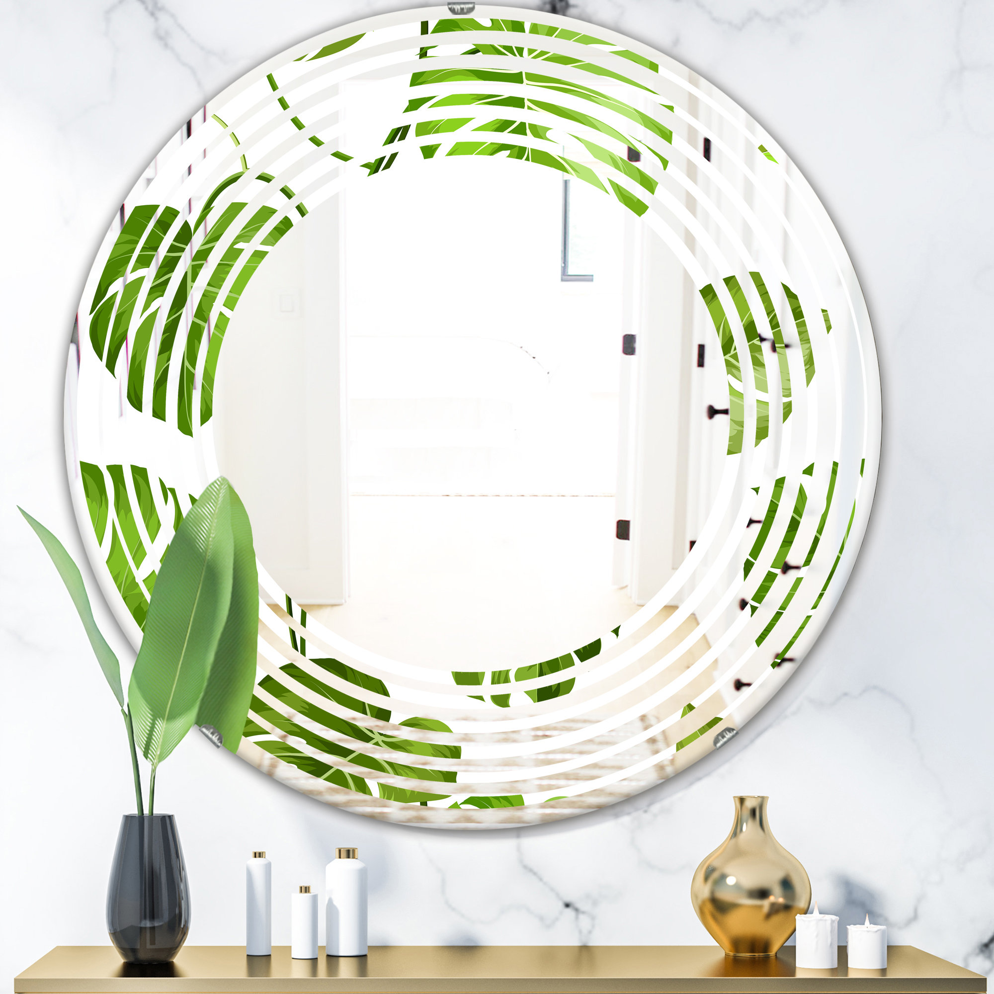 East Urban Home Wave Palm Leaves II Coastal Wall Mirror | Wayfair