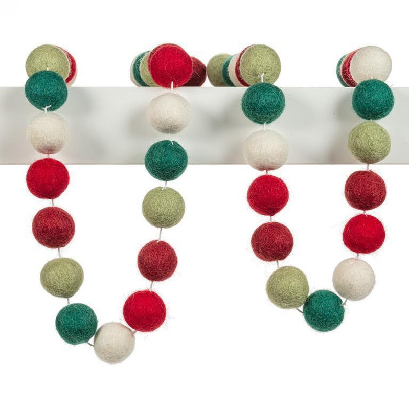 Guirlande Rainbow Pompom, Vert / Rouge / Blanc