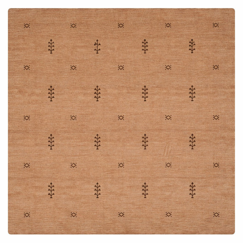 Tapis en laine nouée à la main et à tisser à la main Ownby - carré, couleur brun chameau, design moderne contemporain, tapis antidérapants faits à la main et épais pour le salon, la chambre à coucher