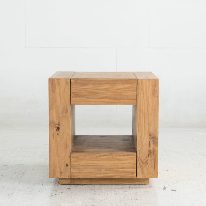 Élégante table de bout rectangulaire en chêne - plateau épaissi, 4 roulettes, 2 tiroirs et tablette ouverte pour plus de polyvalence avec plateau en chêne pratique et élégant, rangement à roulettes