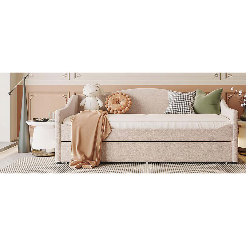 Lit de jour rembourré Teddy, Beige, Lit simple