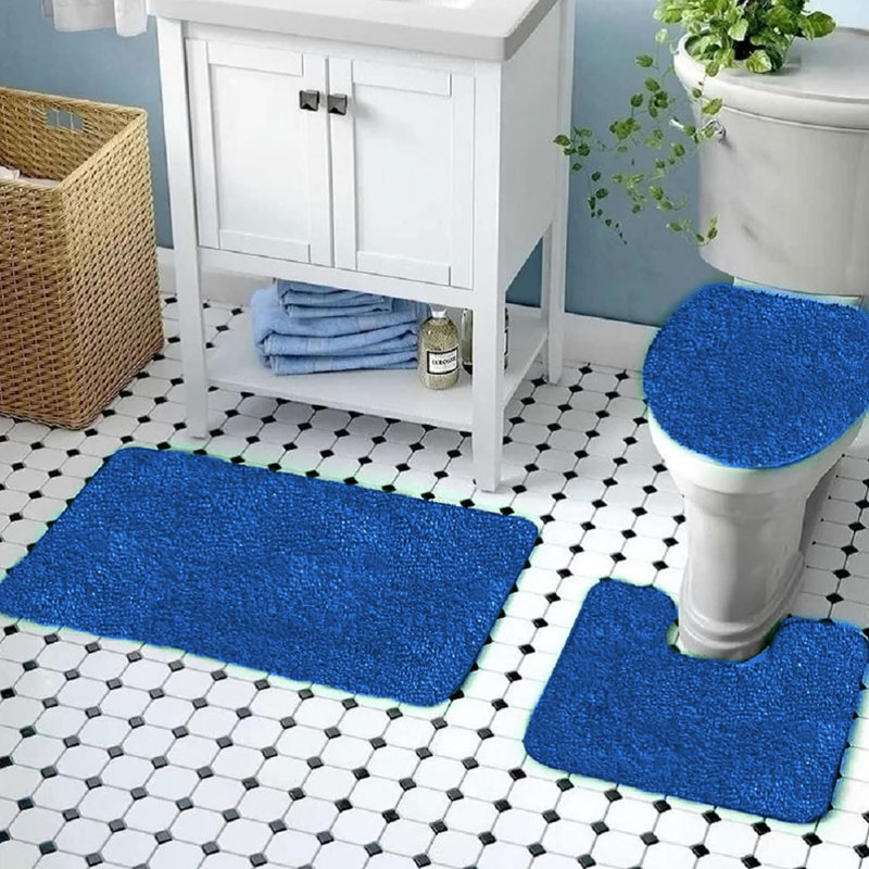 Gorete Polypropylene Non-Slip Bath Rug Set, Navy
