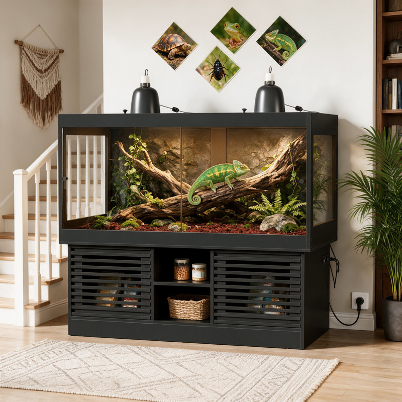 120 Gallon Reptile Tank 4x2x2 Enclosure Bearded Dragon Stand with Tempered Glass Door,Storage Compartments,Power Outlet,Bearded Dragon Snake Lizard