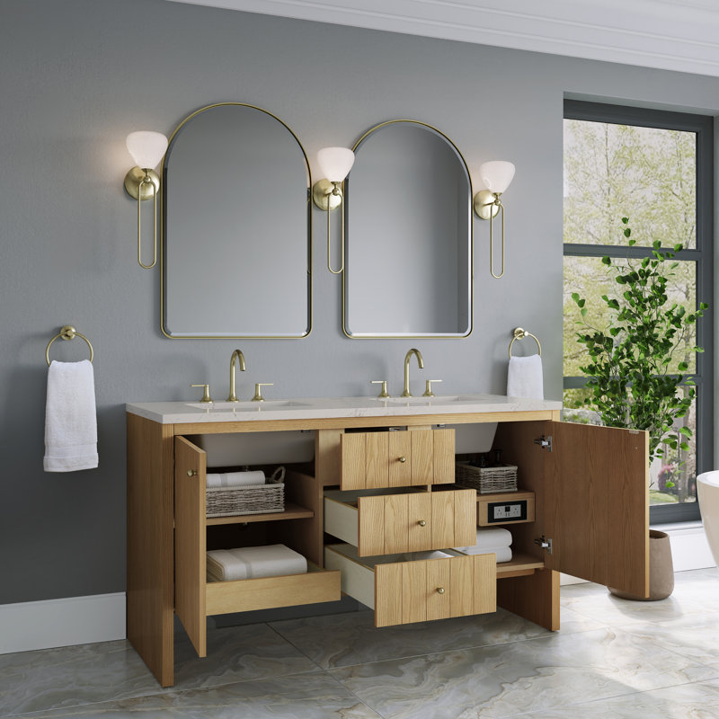 Hudson 60'' W Double Vanity, Light Natural Oak, Siberian, 8" Widespread