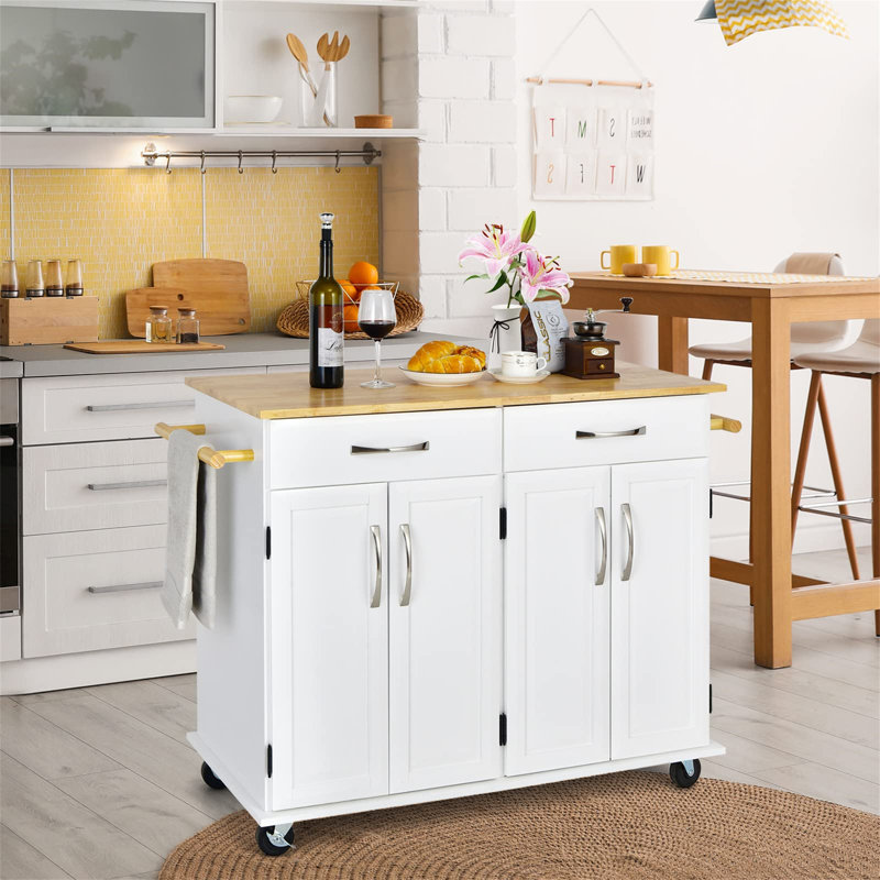 Aneta 106 cm W Kitchen Cart with, White