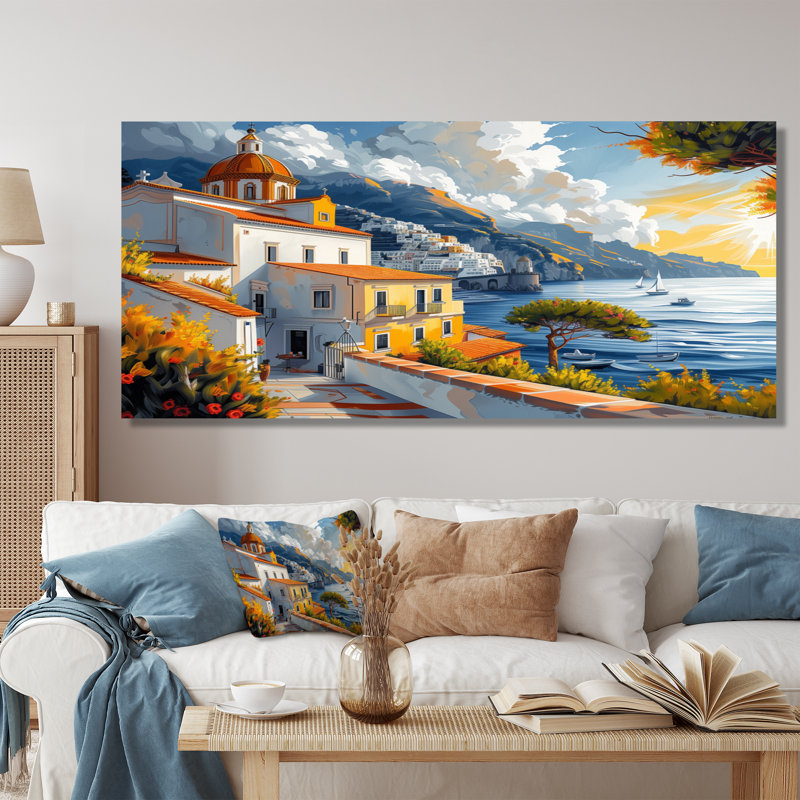 Art mural rétro de la côte d'Amalfi II - Italie, Toile tendue, H 24 po x l 32 po