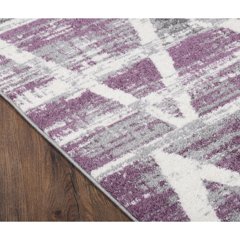Tapis à motif géométrique mauve / beige Aleacia, Rectangle 8 pi x 10 pi