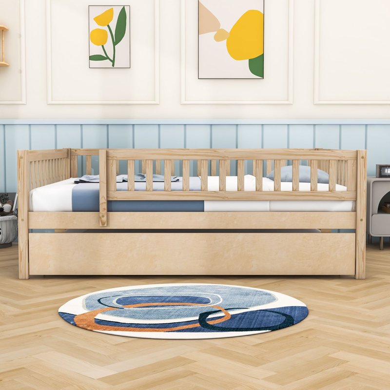  Wooden Daybed with with Trundle and Slats, Full/Double, Natural
