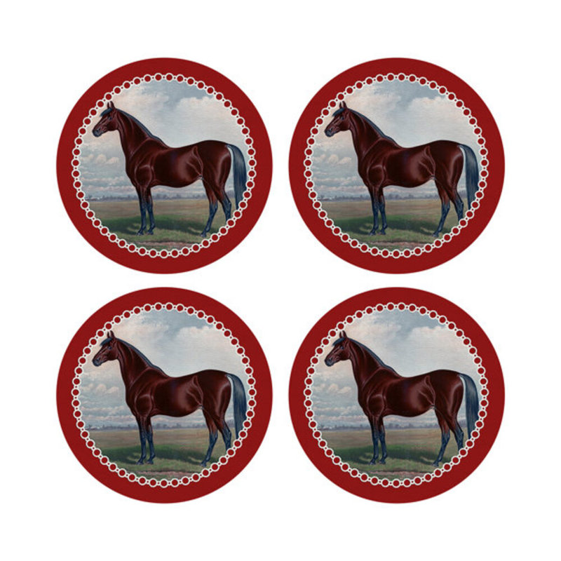 Sous-verres ronds en cuir végétalien anglais Thoroghbred, Rouge