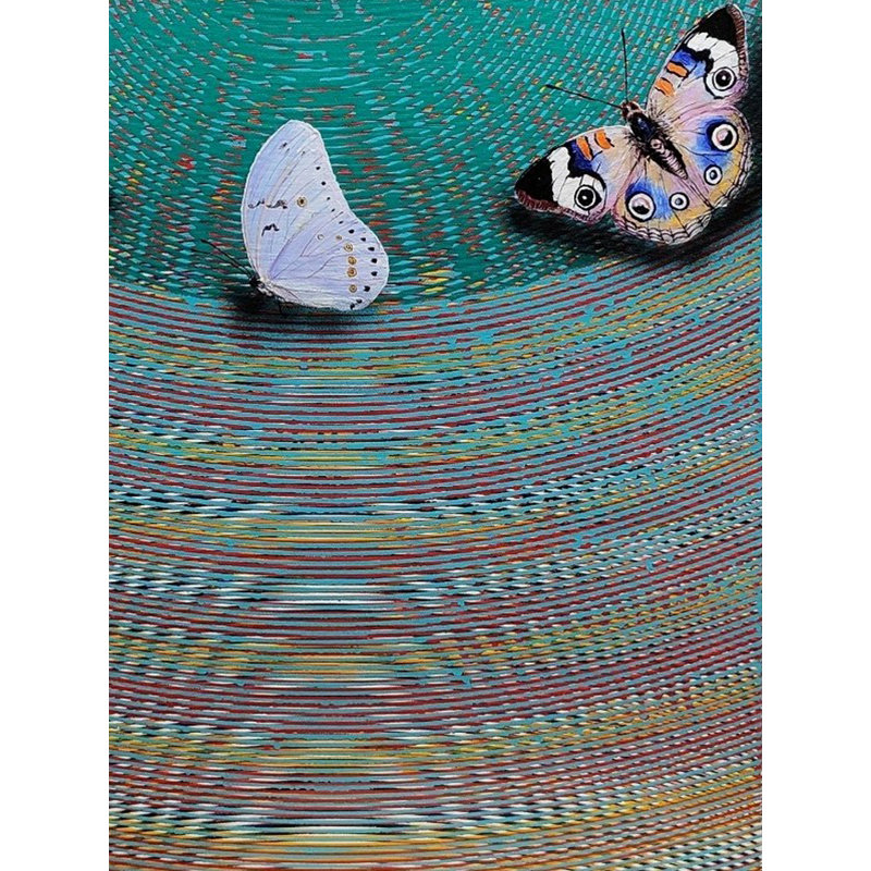 «Happy Vibration», peinture acrylique par Ghanshyam Gupta - Art abstrait sur toile 18 "x 18" avec anneaux concentriques pour une décoration vibrante
