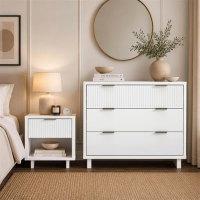 Elara Contemporary 2-Piece Dresser and Nightstand Bedroom Set in White