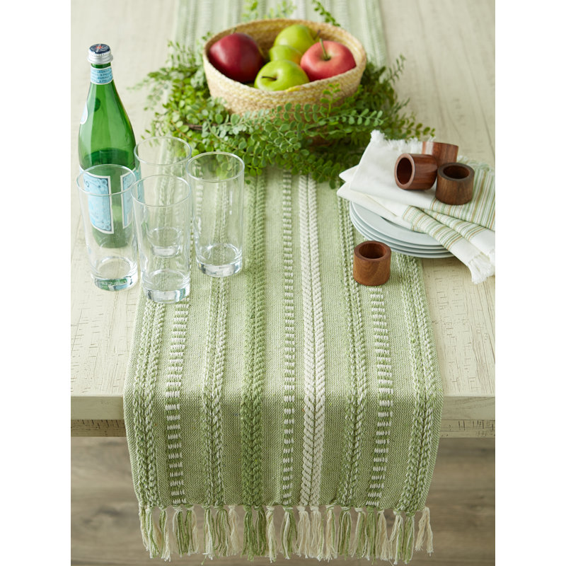 Leore Striped 100% Cotton Table Runner, 72" x 15", Sage
