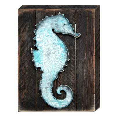Décoration murale à panneau rétro en bois hippocampe
